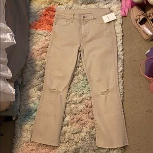 Mother  khaki color cute destroyed crop flare